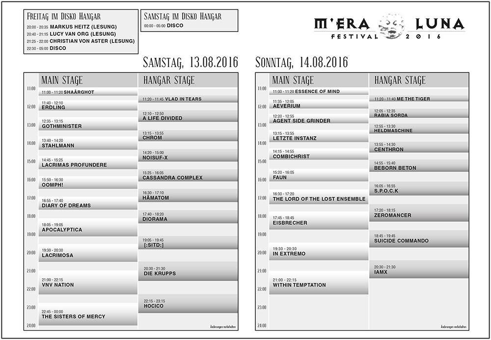Timetable Zeitplan Mera Luna 2016