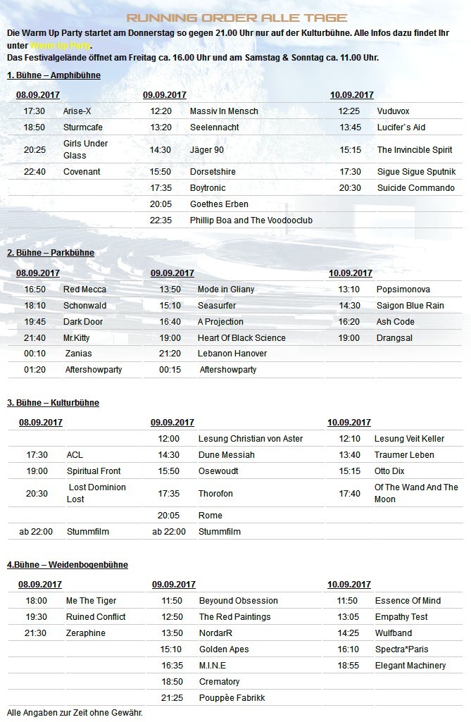 NCN 2017 Running Order alle Tage