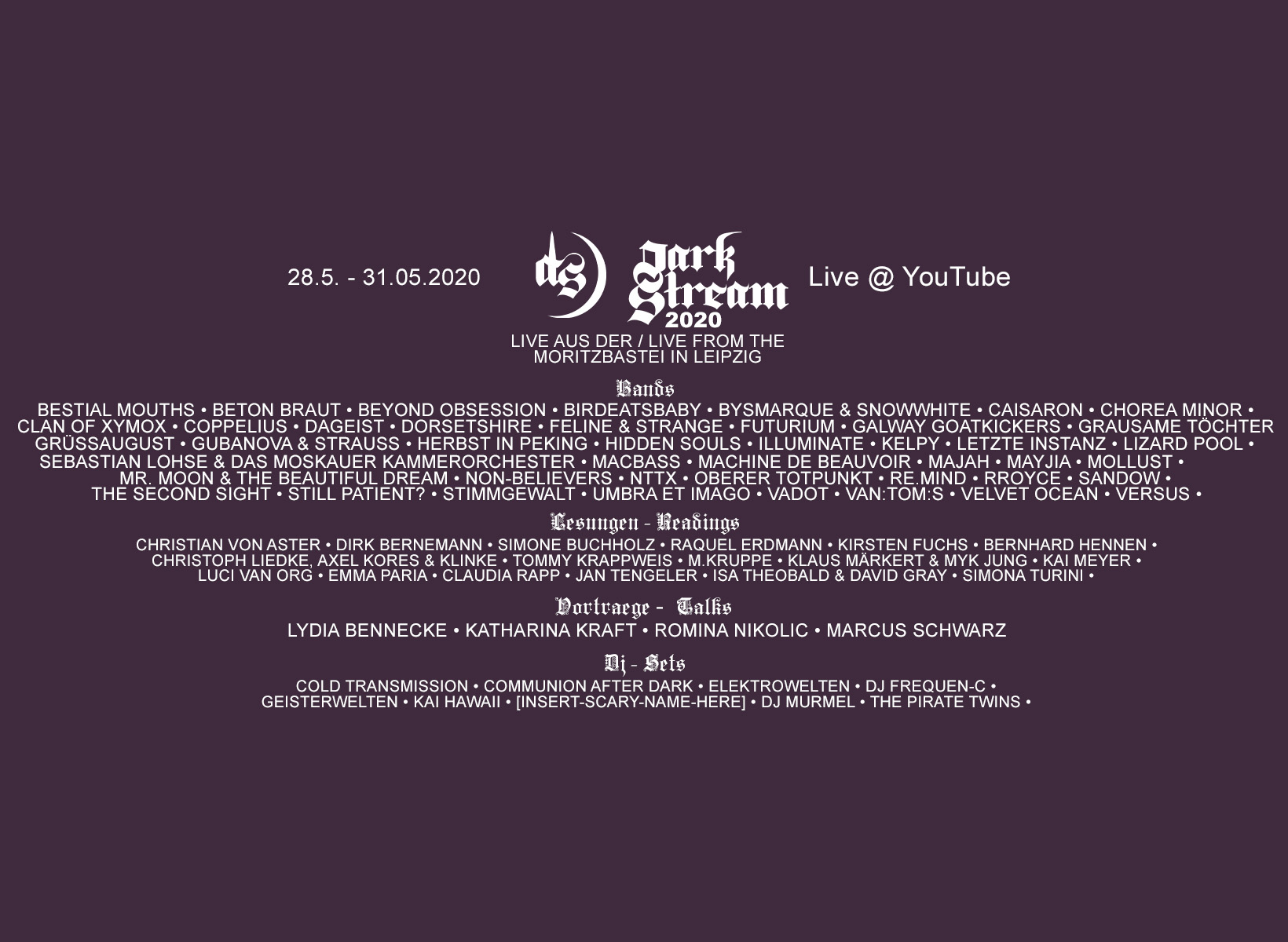 DarkStream Festival 2020 aus Leipzig mit 60 Künstlern